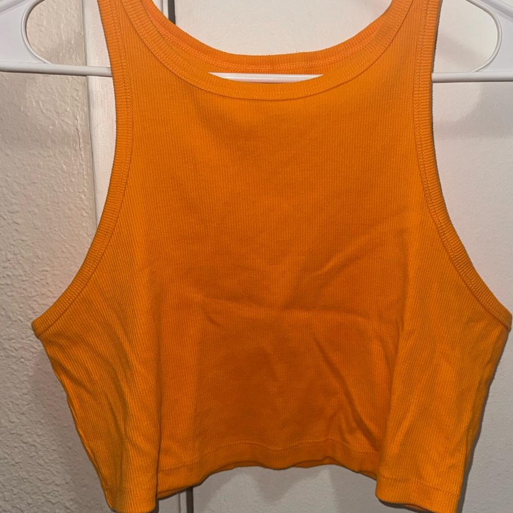Orange Sleeveless Ribbed Crop Top xl - Picture 3 of 4